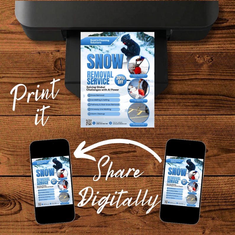 Snow Removal Services Flyer, Snow Shoveling Service Ad, Ice Removal Plowing Poster, Canva Business Flyer, Digital Download, Canva Editable