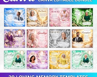 Editable 20x Memorial Canva Templates Bundle, Loving Memory Signs, Celebration of Life Templates, Memorial Poem Designs, Instant Download