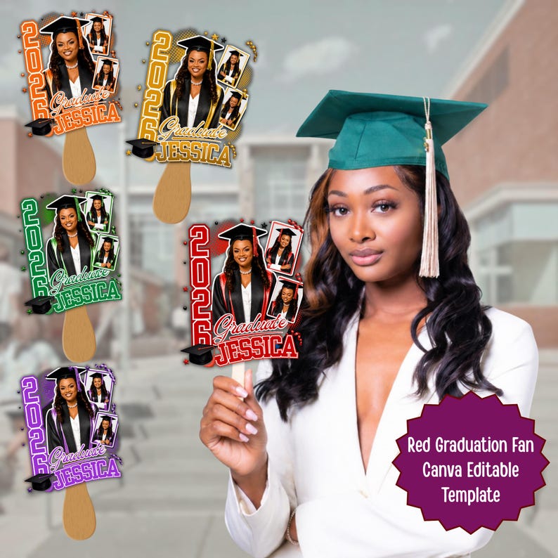 Grad Fan 2026 Canva Editable Template, Graduate Fans Senior, Graduation Sign, Class of 2026 Graduation Paddle, Graduation Fan, DIY Canva