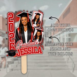 Grad Fan 2026 Canva Editable Template, Graduate Fans Senior, Graduation Sign, Class of 2026 Graduation Paddle, Graduation Fan, DIY Canva