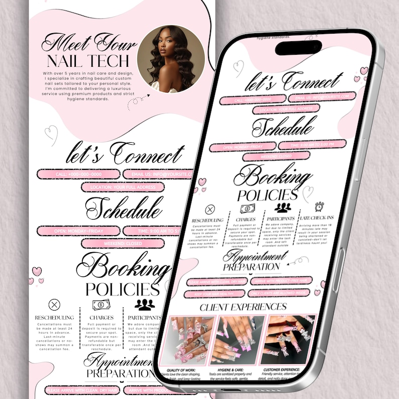 Pink Acuity Scheduling Template Nail Tech, Editable Canva Booking Website, Nail Stylist Acuity Scheduler Site, Luxury Nail Business Template