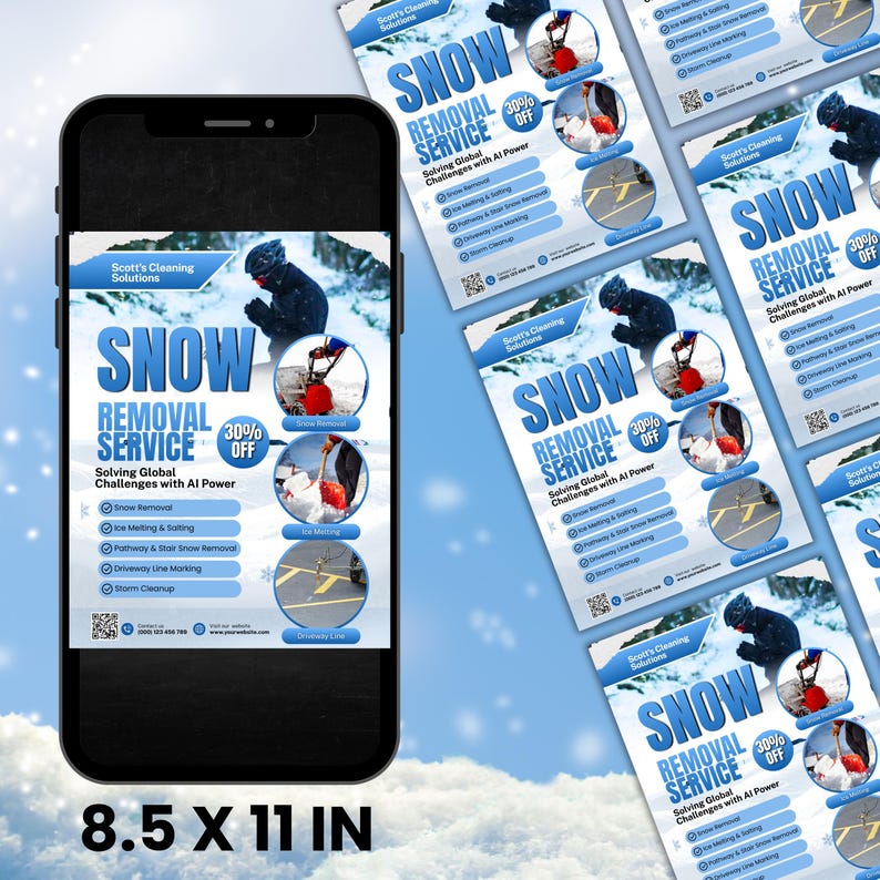 Snow Removal Services Flyer, Snow Shoveling Service Ad, Ice Removal Plowing Poster, Canva Business Flyer, Digital Download, Canva Editable