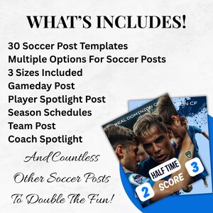30 Soccer Social Media Templates, Game Day, Player Stats, Match Schedules & More, Boys Soccer Templates, 3 Sizes Included, Editable in Canva