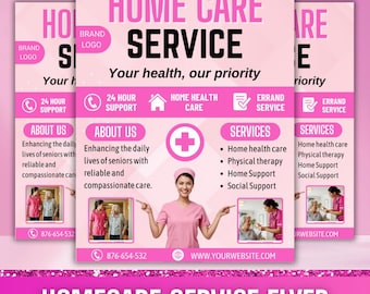 Home Care Service Flyer, Senior & Elderly Care Flyer, Healthcare Assistance Template, Nursing Care Business Flyer, Editable in Canva