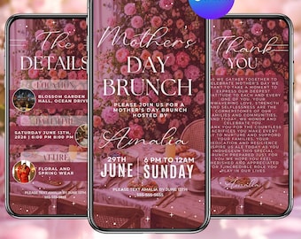 Mother’s Day Brunch Invite, Boho Floral Event Itinerary, Animated Happy Mother’s Day Invitation, Digital Video Invitation, Canva Editable