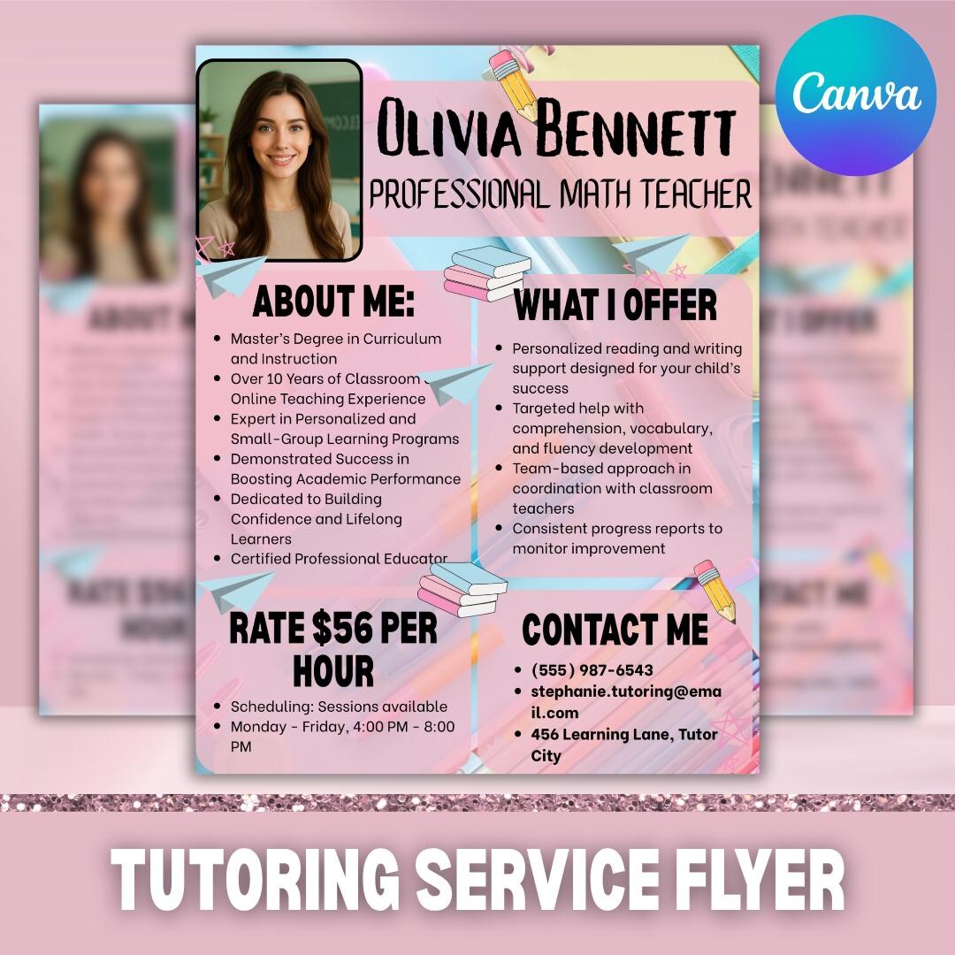 Sample Tutorial Service Flyer Tutoring Services Flyer, Summer Tutor Flyer, Elementary Tutor, Middle ...