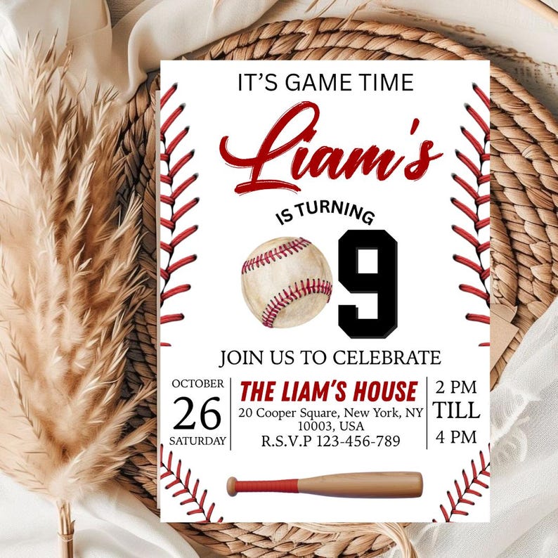 Baseball Birthday Party Invitation, Sports Birthday Invitation, Baseball Invitations, Baseball Theme, Birthday Invite, Editable in Canva