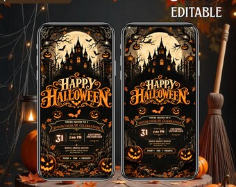 Editable Scary Halloween Party Video Invitation, Animated Halloween Invitation, Spooky Halloween Party Evite, Instant Download