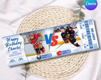 Editable Hockey Ticket Template, Surprise Gift Hockey Tickets, Personalized Ticket, DIY Sports Event Ticket, Hockey Game, Canva Template
