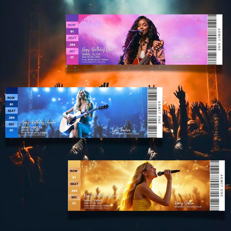 Create Custom Concert Tickets Editable Concert Ticket Template, Custom Concert Ticket, Birthday Gift ...