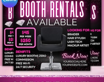 Booth Verleih Flyer, Ladenverleih Flyer, Kosmetikerin Flyer, Standverleih Post, Stand zu Mieten Flyer, Social Media Flyer, Bearbeitbar in Canva