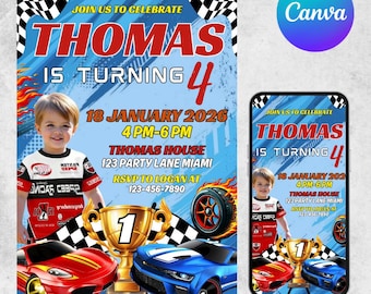 Editable Race Cars Birthday Invitation, Boys Race Party, boy birthday invitation, Race Car Birthday Invitation, Sport Car, Digital Download