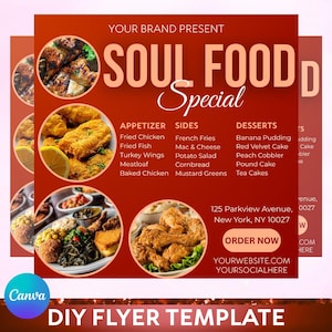 Dinner Specials Flyer, Soul Food Flyer, Marketing Canva Template, Restaurant Flyer, Social Media Flyer, Editable in Canva