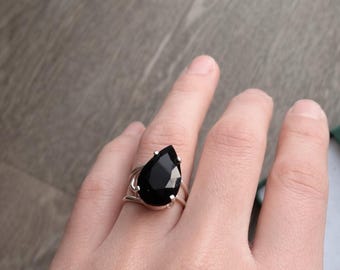 Obsidian ring 925 silver sterling