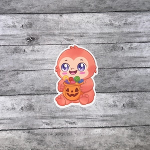 Trick-or-Treat Bigfoot Sticker – Kawaii Halloween Cryptid Vinyl Decal (3in)