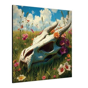 Dragon Skull Wildflower Wall Canvas Art