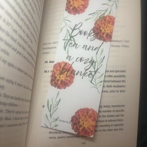 Books, Tea and a Cozy Blanket Bookmark, Cozy Reading Gift Floral Laminated Bookmark