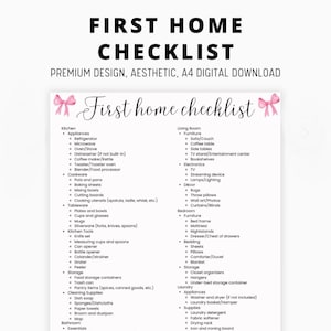 First home checklist, first apartment essentials, new home must haves, moving packing checklist, adhd apartment checklist college home