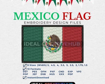 Mexico Flag Embroidery Design Files, Patriotic Patch & Jacket Logo (Instant Download)