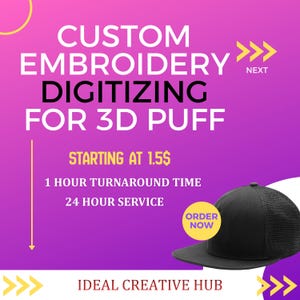 Servicio de digitalización de bordados personalizados, puff 3D, logotipo, texto, imagen para coser, diseño de parches, digitalización.