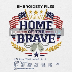 America, patria dei coraggiosi, file di ricamo USA per maglietta e giacca, indipendenza, 4 luglio, Memorial Day, Giorno dei veterani, design patriottico