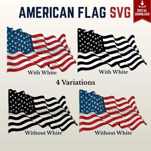 American Flag Waving SVG, USA Patriotic Vector Files Bundle (Digital Download)
