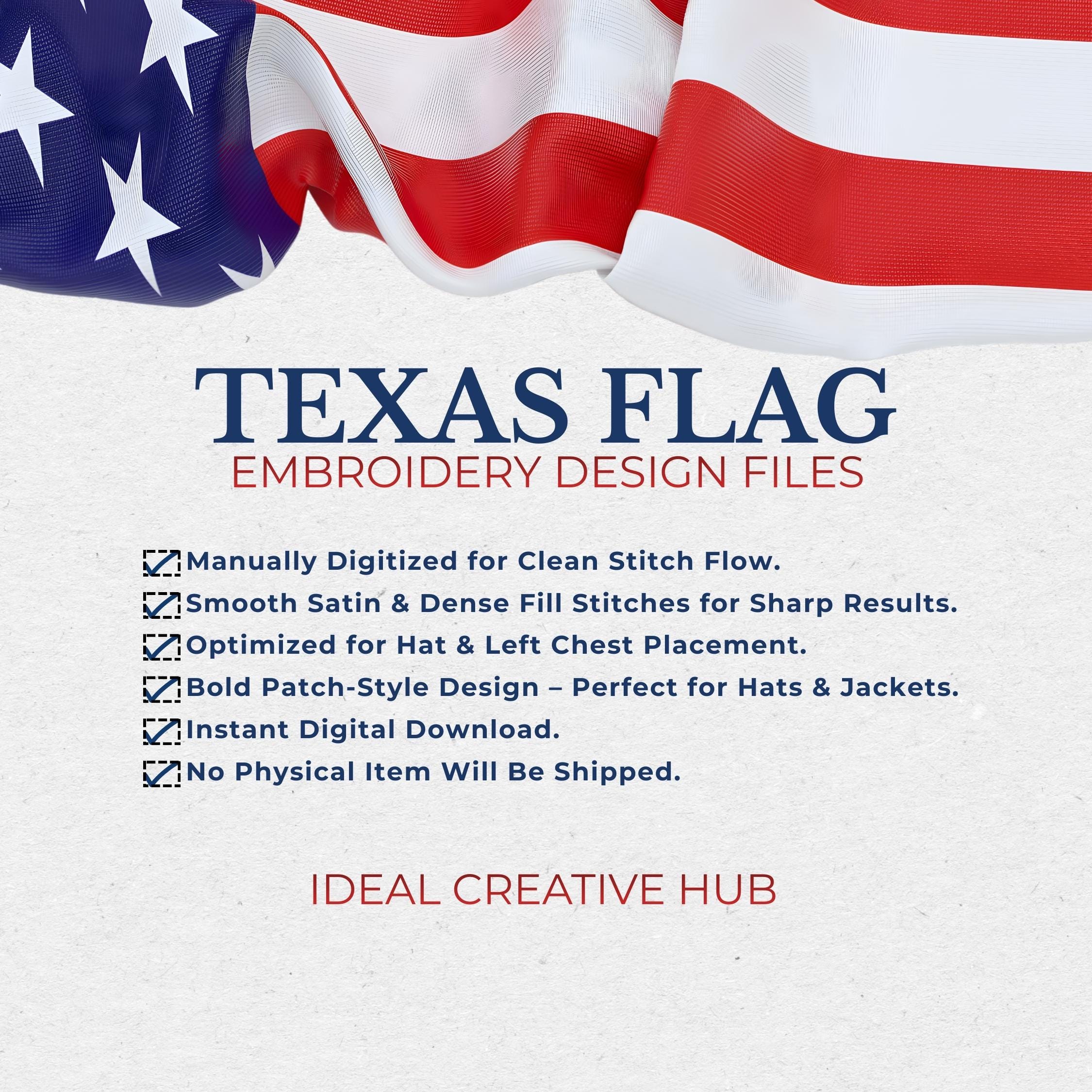 Texas Flag Embroidery Design for Patch Hat and Left Chest Lone Star ...