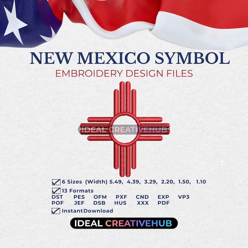Zia Pattern New Mexico Zia Symbol Embroidery File, Patriotic USA Design (instant ...