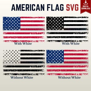 American Flag Distressed SVG, USA Patriotic Vector Files Bundle (Instant Download)