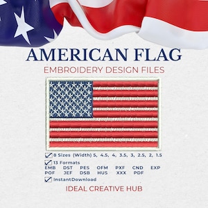Amerikanische Flagge, USA Stickdatei für Aufnäher, Hut, Hemd & Jacke, ideal für den vierten Juli (4