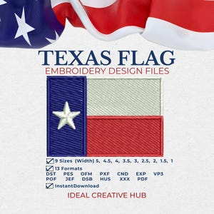 Texas Flag, Lone Star Embroidery File for Patch Hat, Shirt & Jacket Ideal For Fourth(4th) Of July Memorial Veterans Day Patriotic Design DST