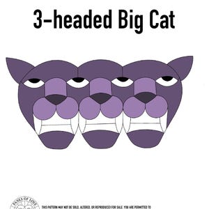 DIGITAL DOWNLOAD pattern / 3-Headed Cats / Stained Glass Pattern