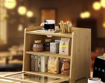 Rustic Wooden Counter Organizer for Kitchen