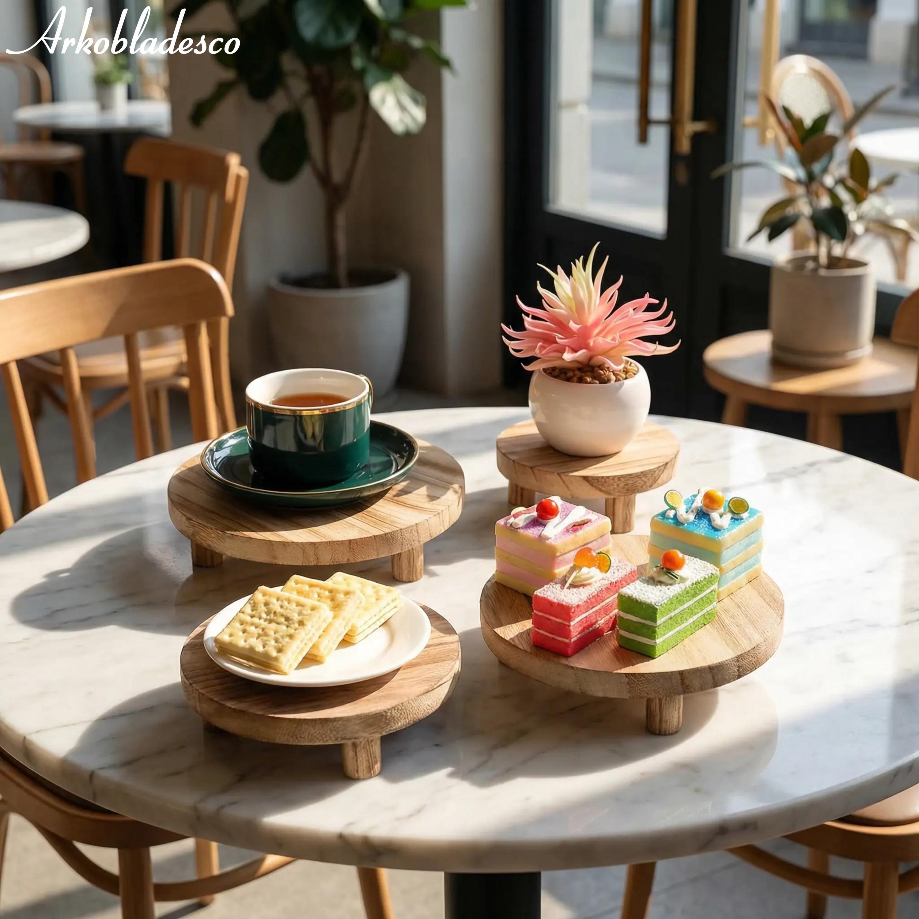 Wooden Display Risers Set of 4 – Round Rustic Pedestal Stands for ...