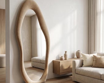 Irregular Wavy Full Length Mirror, Flannel Frame Floor Mirror