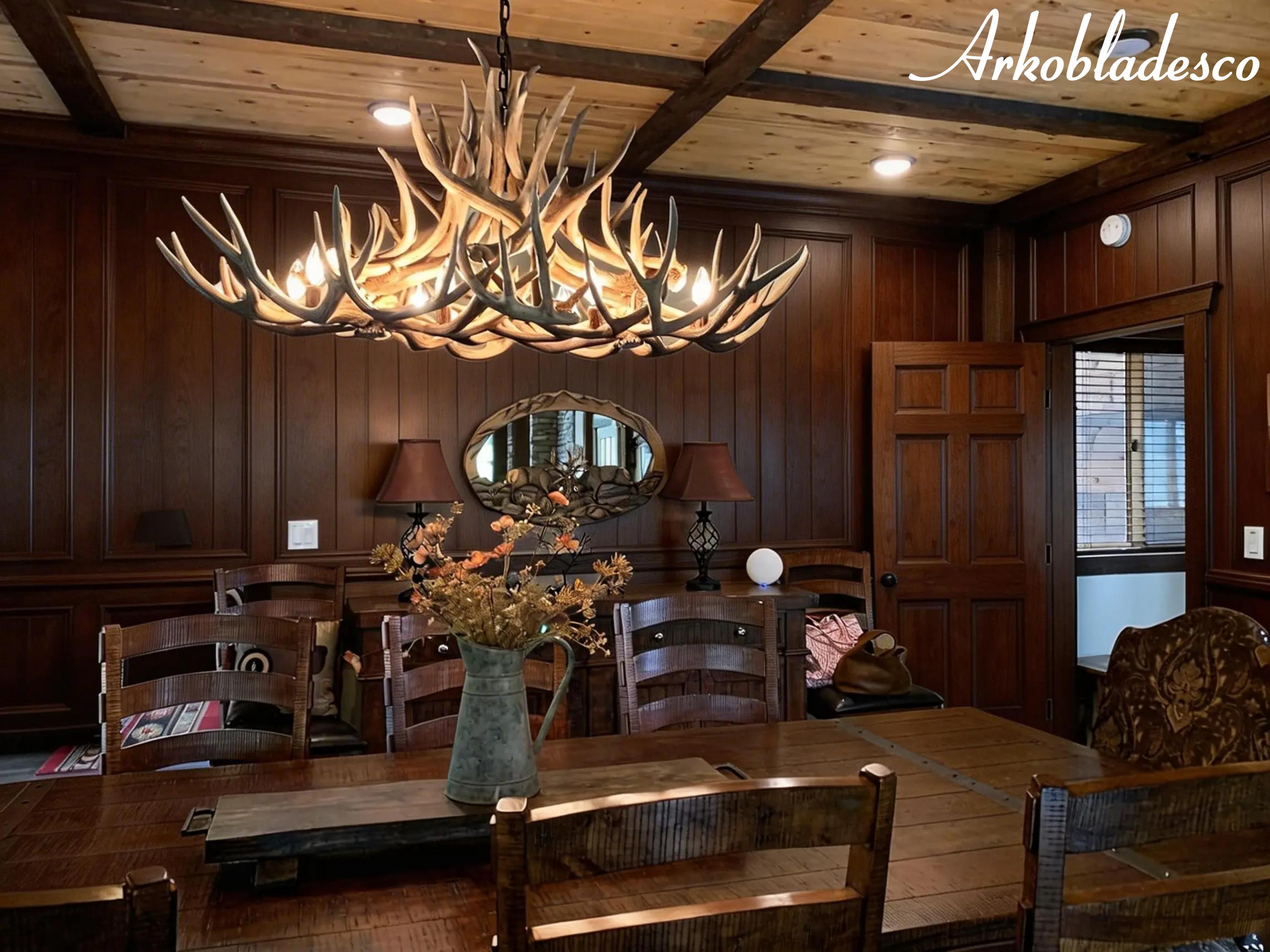 Extra Large Real Shed Antler Chandelier – 8 Light Oblong Rustic Fixture