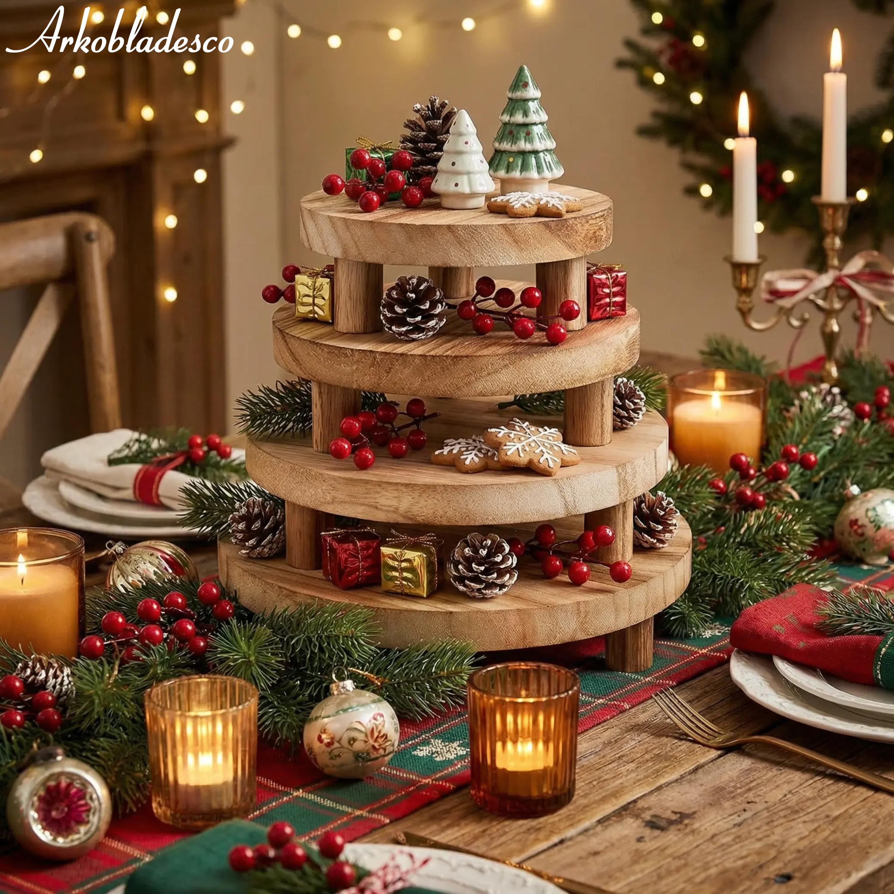 Wooden Display Risers Set of 4 – Round Rustic Pedestal Stands for ...