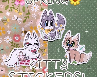 SPRING KITTY STICKERS! Set of 3 different cats ready for springtime!
