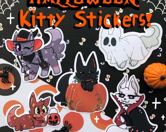 Halloween KITTY STICKERS! Set of 5 Vinyl Matte Cat Stickers!