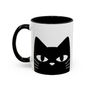 Whimsical Cat Accent Coffee Mug - Cute Black Cat Design, Cat Lover Gift, Pet Owner Mug, Funny Coffee Cup, Home Decor