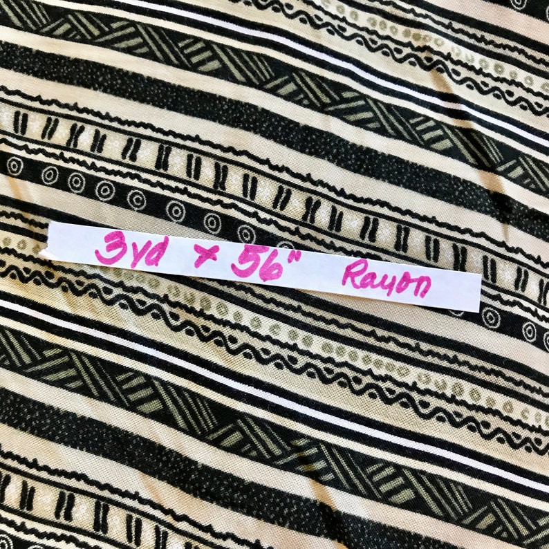 FABRIC YARD GOODS Sewing Material Rayon Black Tan White Stripes Two Pieces