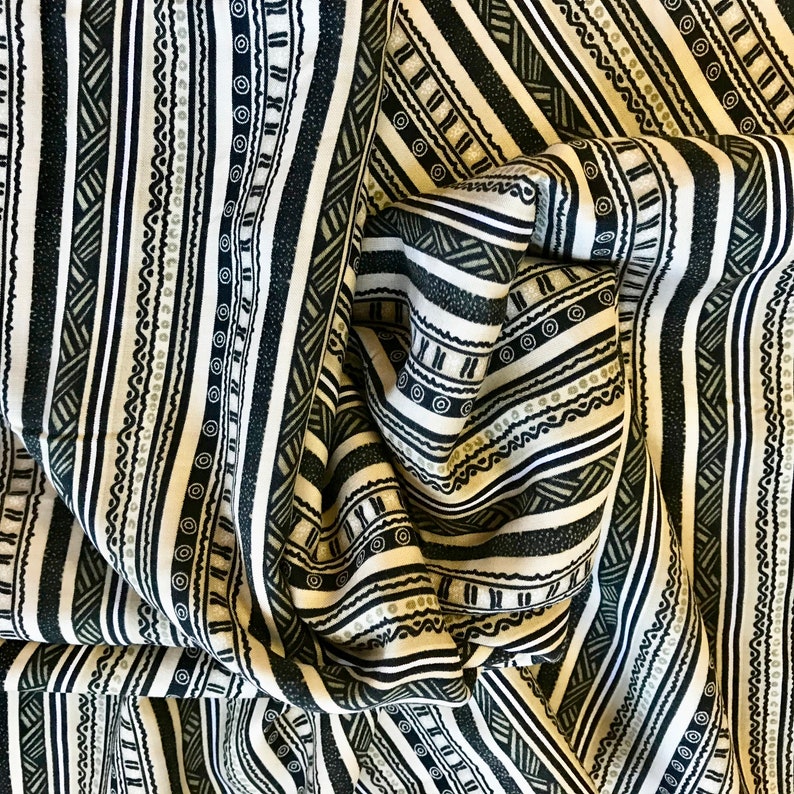 FABRIC YARD GOODS Sewing Material Rayon Black Tan White Stripes Two Pieces