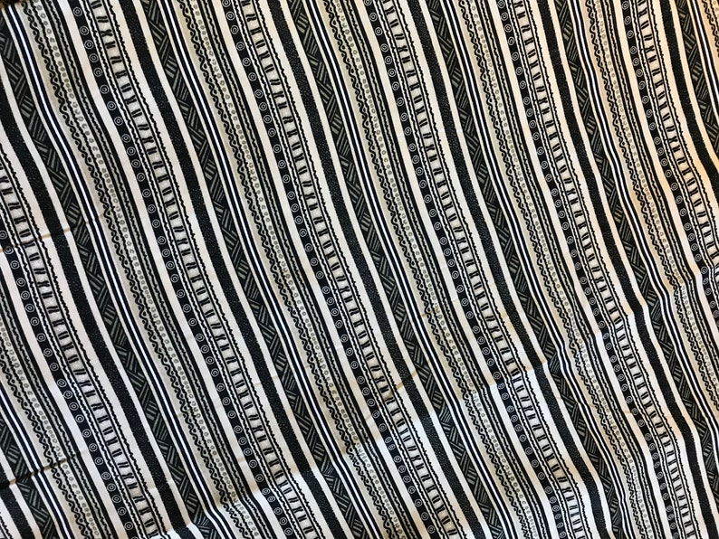FABRIC YARD GOODS Sewing Material Rayon Black Tan White Stripes Two Pieces