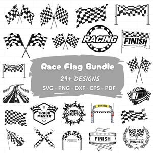 Race Flag SVG Bundle | Checkered & Racing Flag SVG | Race Flag Clipart | Racing Cut Files for Cricut | Silhouette | Instant Download | PNG
