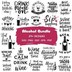 Alcohol Bundle Svg, Wine svg, funny alcohol svg, Drink Svg, drinking svg, tequila svg, vodka silhouette Digital Download, PNG