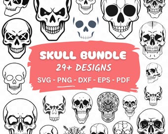 Paquete SVG de calaveras, archivos de corte de calavera para Cricut, imágenes prediseñadas de calavera, esqueleto SVG, vector de calavera, archivos cortados con láser, PNG, archivos SVG para Cricut