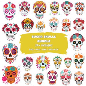 Colorful Sugar Skulls SVG Bundle, Día de los Muertos Cut Files for Cricut & Sublimation, colored sugar skulls, svg bundle, Laser Cut Files