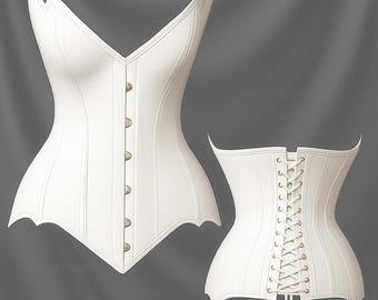 White Gothic Leather Overbust Corset - Batwing Neckline | Halloween corset