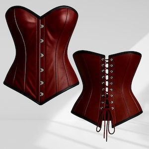 Red Satin Overbust Corset: Steel Boned Steampunk Bustier