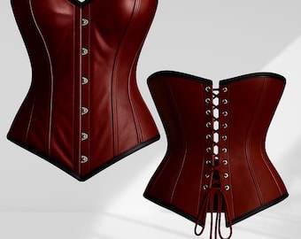 Red Satin Overbust Corset: Steel Boned Steampunk Bustier